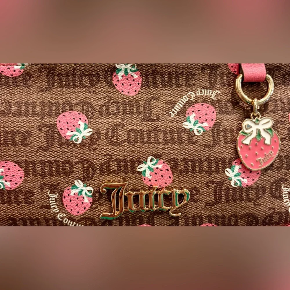 NWT JUICY COUTURE Pink Strawberry Print Shoulder Bag with 2 strawberry charm🍓 - Picture 5 of 13